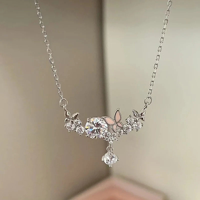 Minimalism Tassel Crystal Drip Oil Butterfly Adjustable Necklace